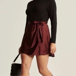 Satin Wrap Mini Skirt in Burgundy Dalmatian